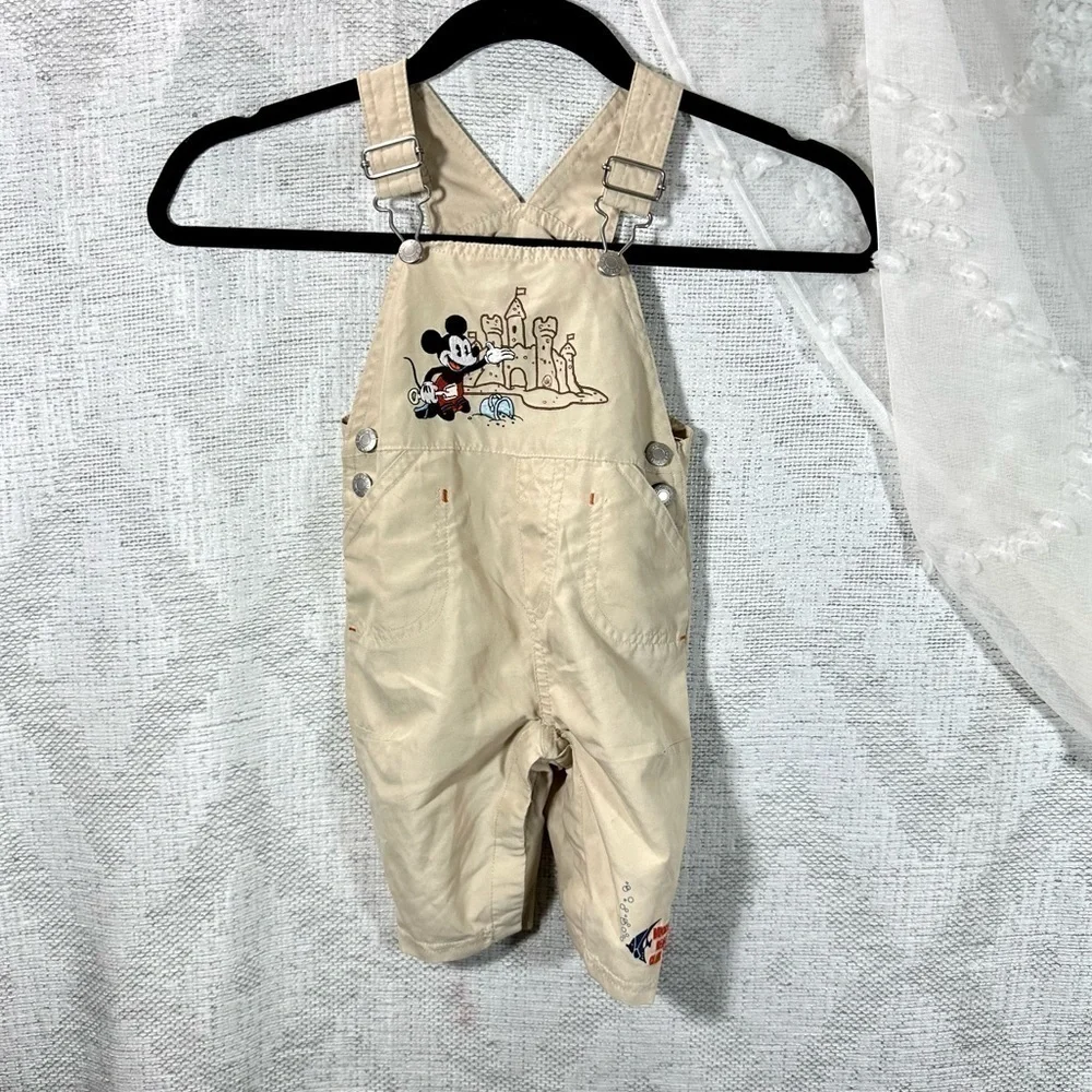 Mickey Mouse builds sandcastle khaki overalls size 3-5M